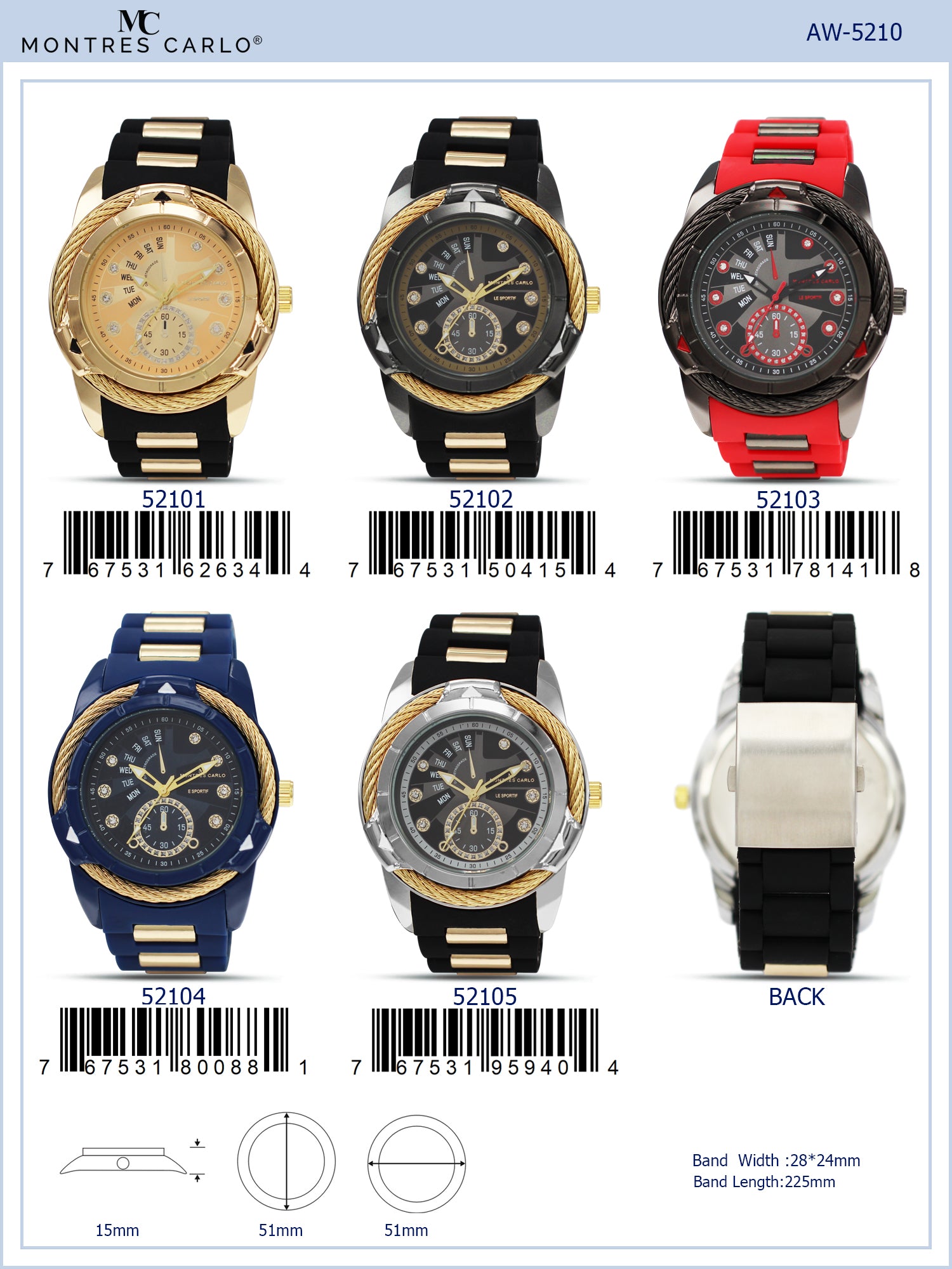 5210 - Reloj con correa de eslabones de silicona