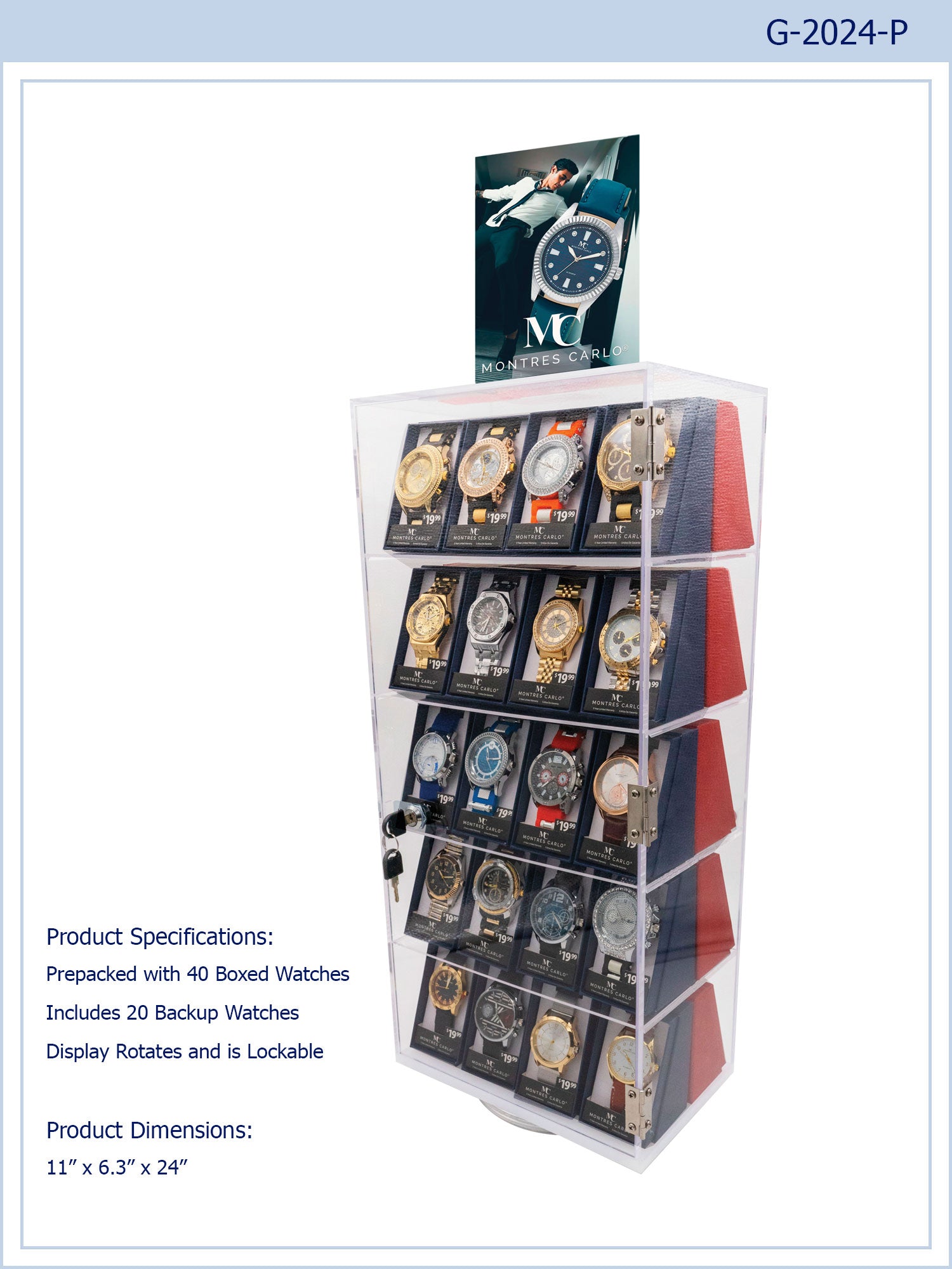 G-2024 - Prepacked 60 PC Acrylic Watch Display