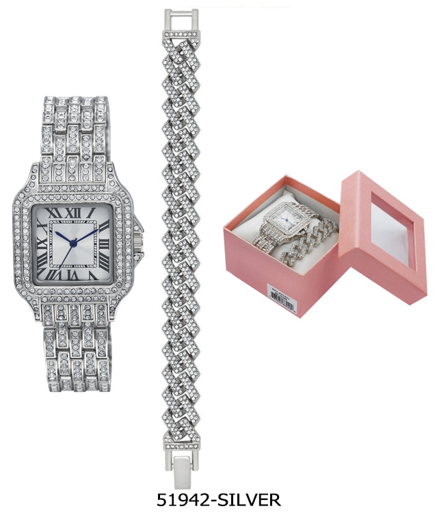 51942 - Boxed Ice Metal Band Watch with Chain