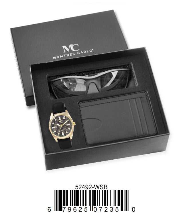 52492-WSB-Mens Watch, Card Clip, Polarized Sunglass in G-2028 Gift Box
