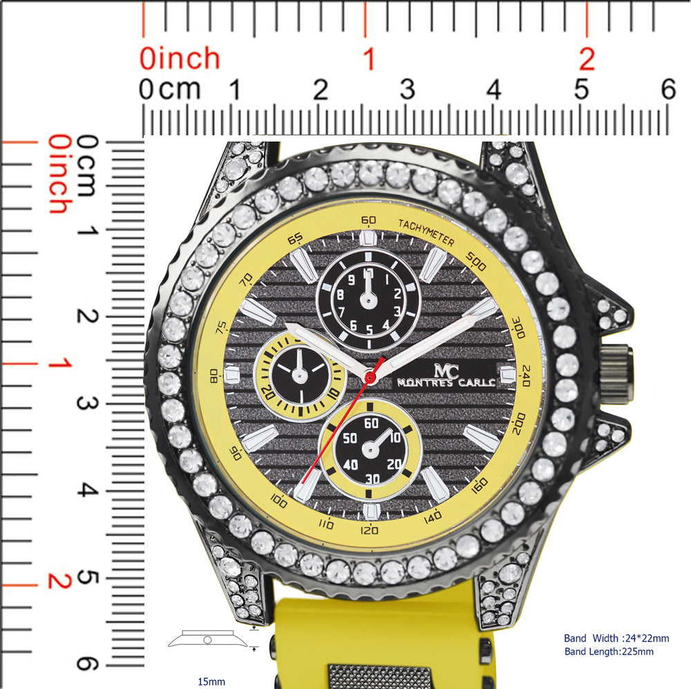 5432-Montres Carlo CZ Stone Case Watch Silicone Band