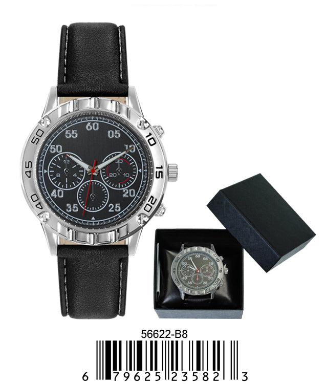 5662-B8 - Prepacked Faux Leather Band Watch