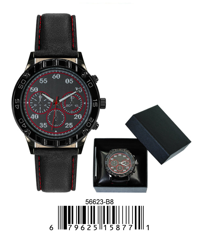 5662-B8 - Prepacked Faux Leather Band Watch