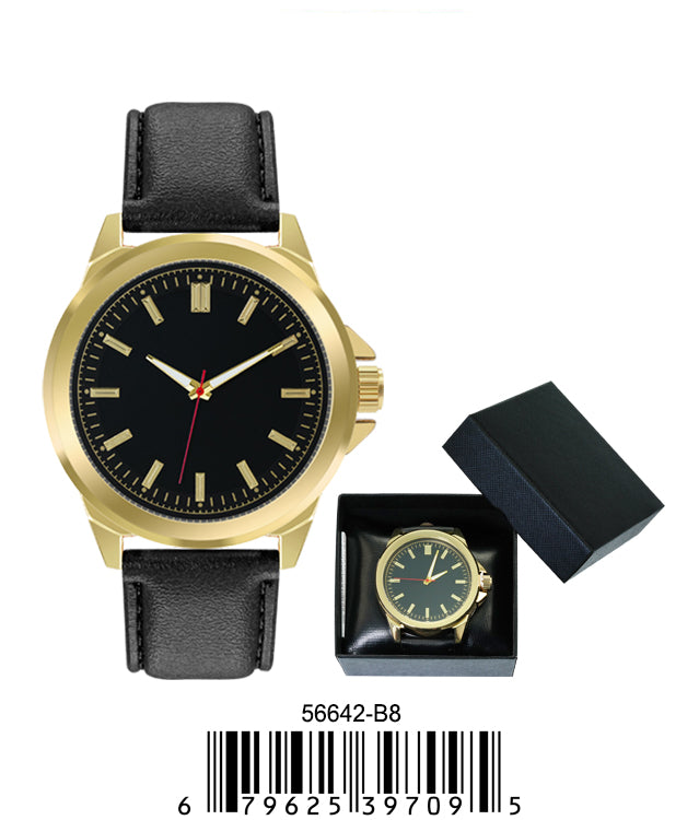 5664-B8 - Prepacked Faux Leather Band Watch