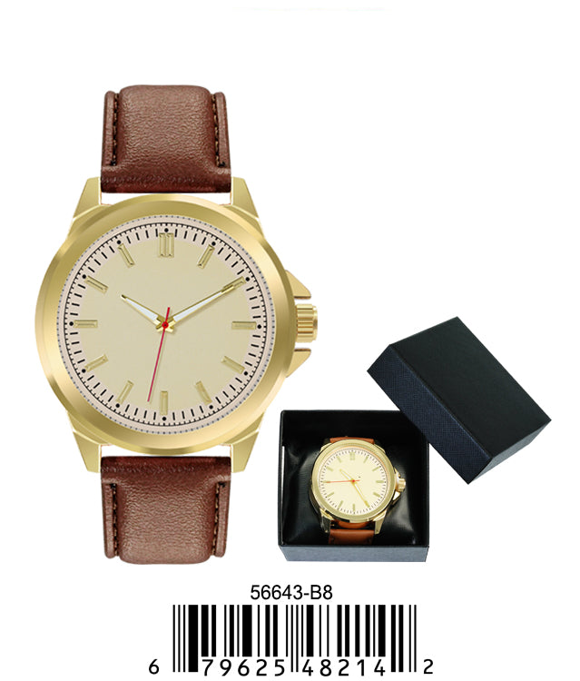 5664-B8 - Prepacked Faux Leather Band Watch