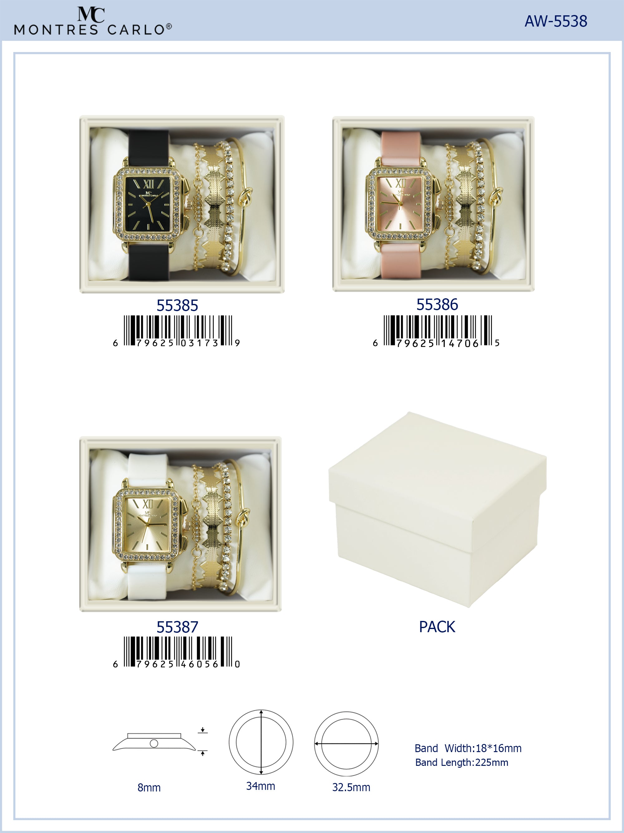 5538-JB - Montres Carlo Jewlery Gift Box with PU Band Watch