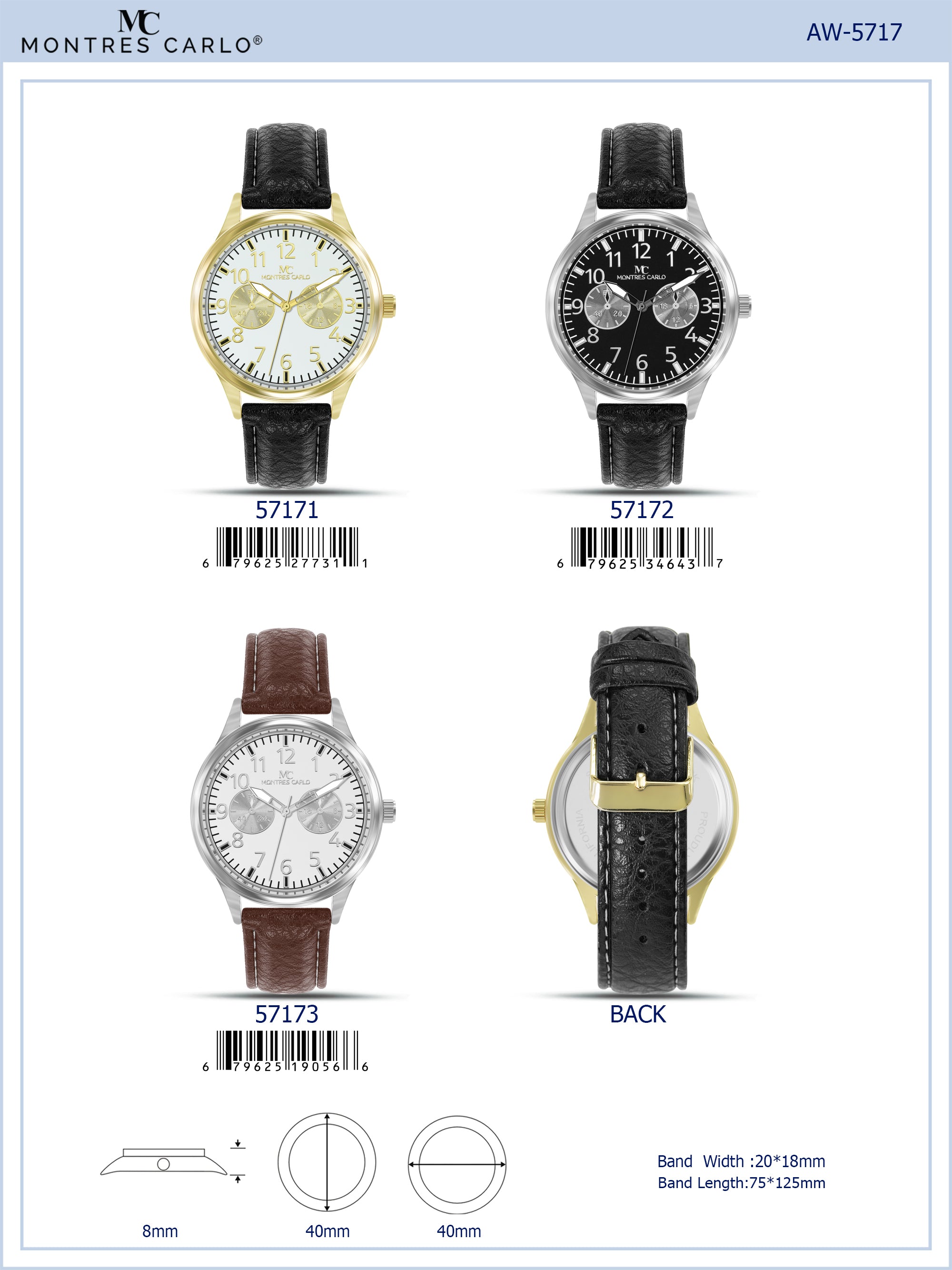 5717-Montres Carlo Leather Band Watch