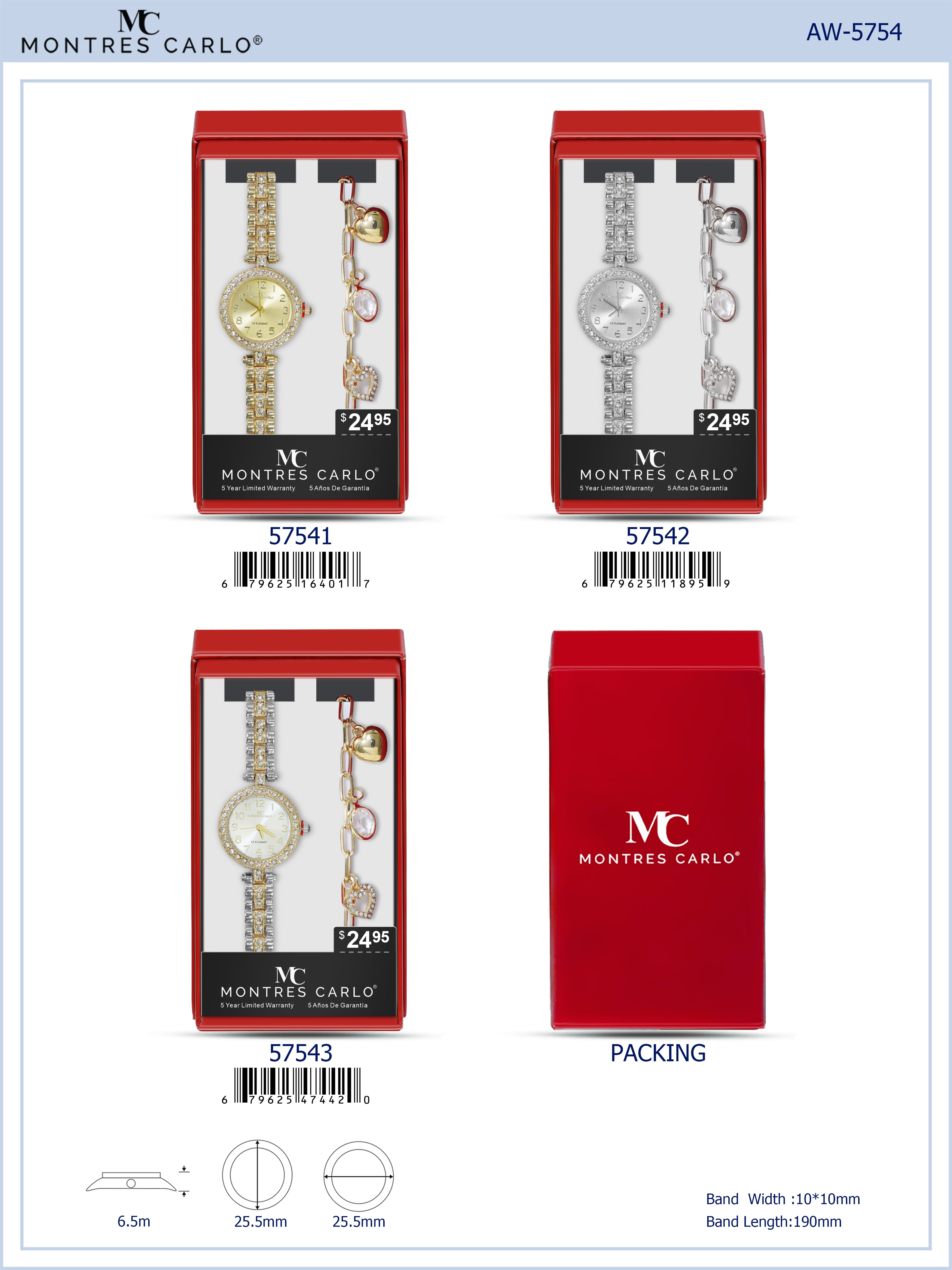 5754-JB - Montres Carlo Jewlery Gift Box with Metal Watch