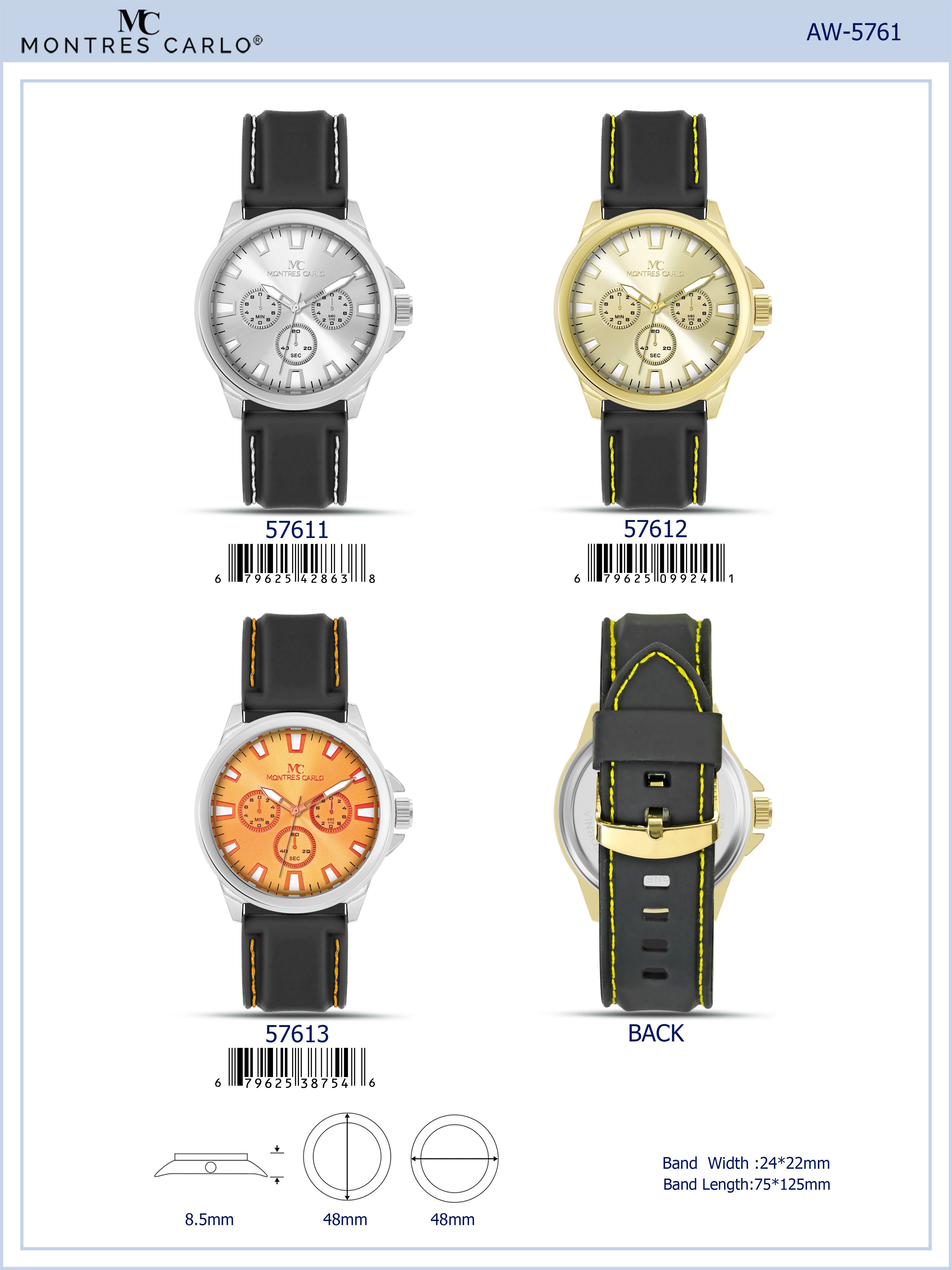 5761-Montres Carlo Sports Watch With PU Band