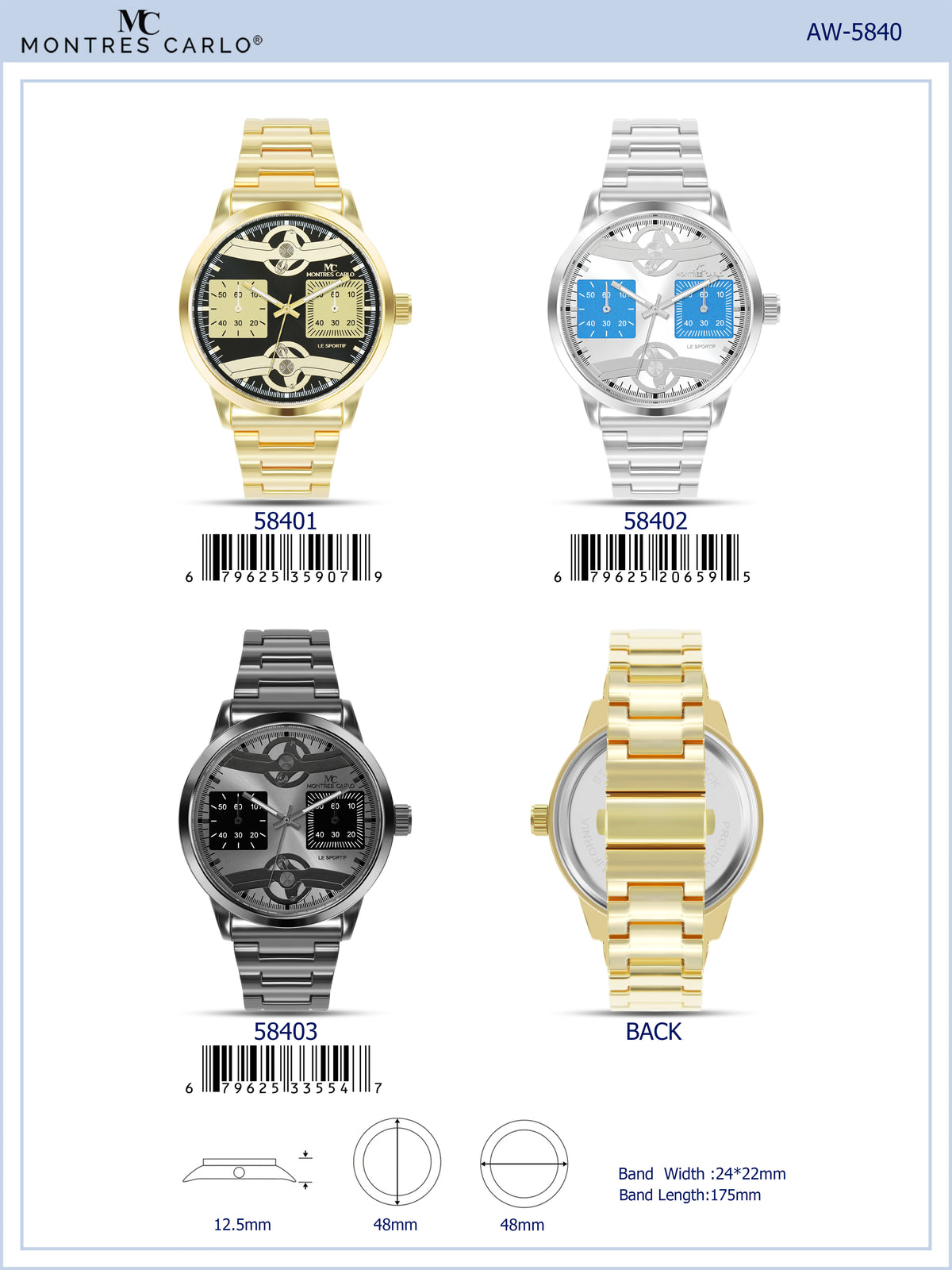 5840-Montres Carlo Metal Band Watch