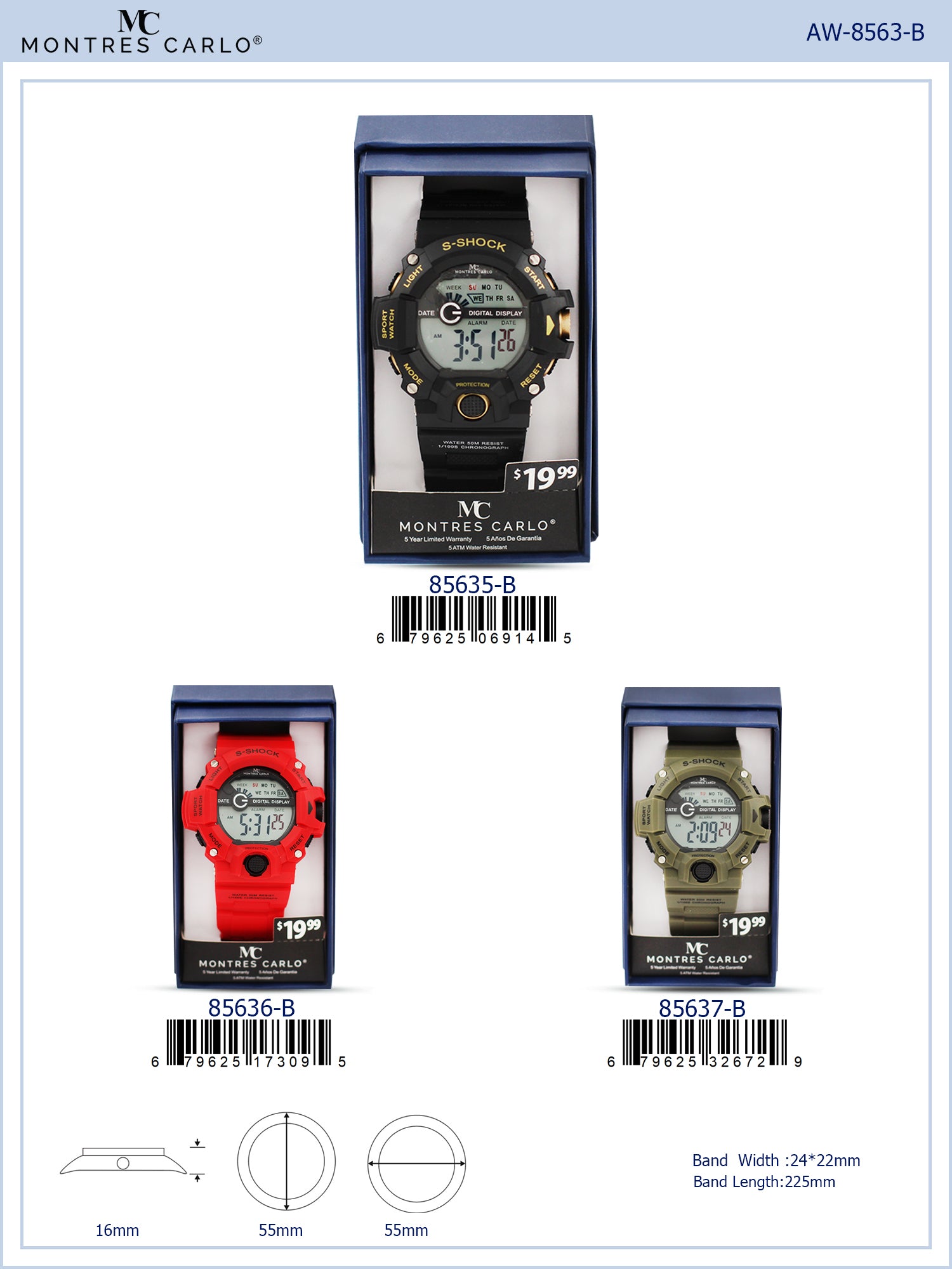 8563-B Digital Sports Watch Gift Box Edition