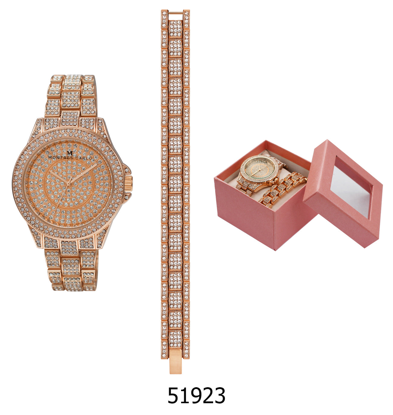 5192 - Reloj con correa de metal de hielo en caja con cadena