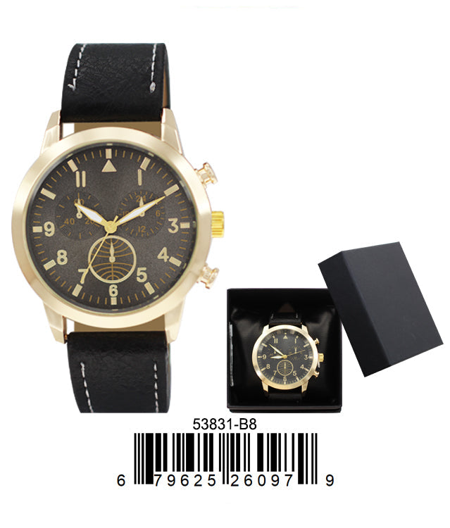 5383-B8-Gift Boxed Faux Leather Strap Watch