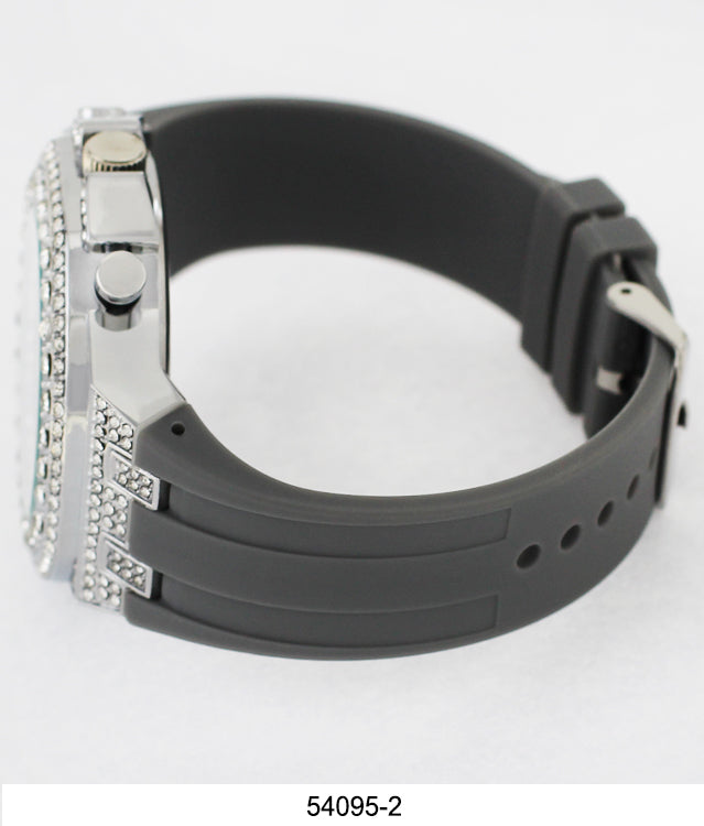5409-Montres Carlo CZ Stone Case Watch With Silicone Band