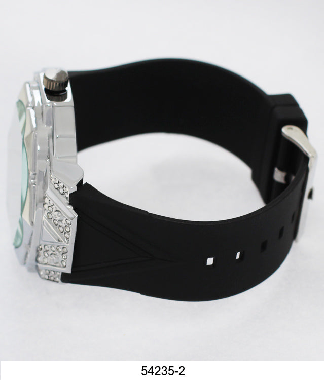 5423-Montres Carlo CZ Stone Case Watch With Silicone Band