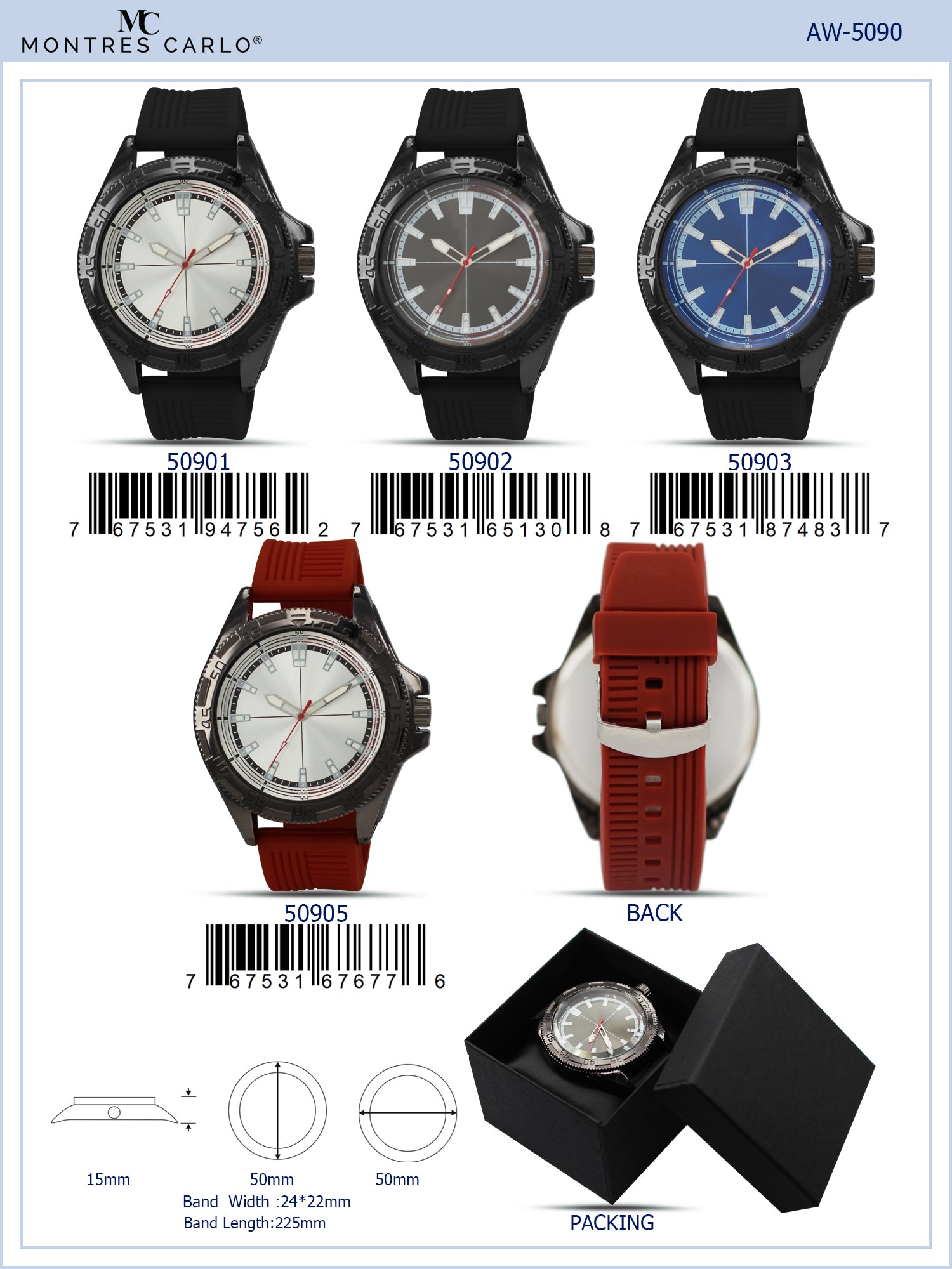 5090 - Reloj con correa de silicona preempaquetado