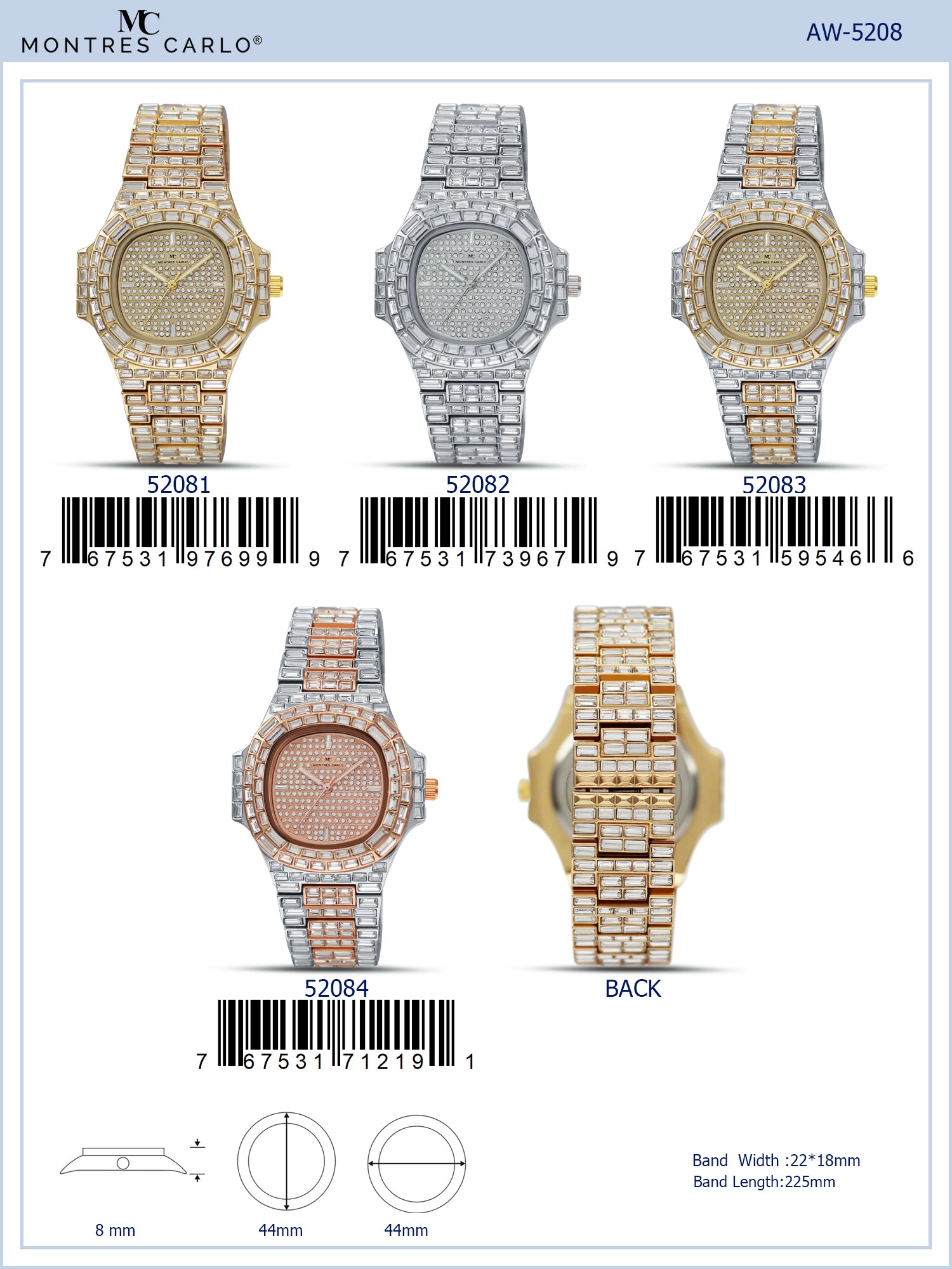 5208 - Ice Baguette Metal Band Watch